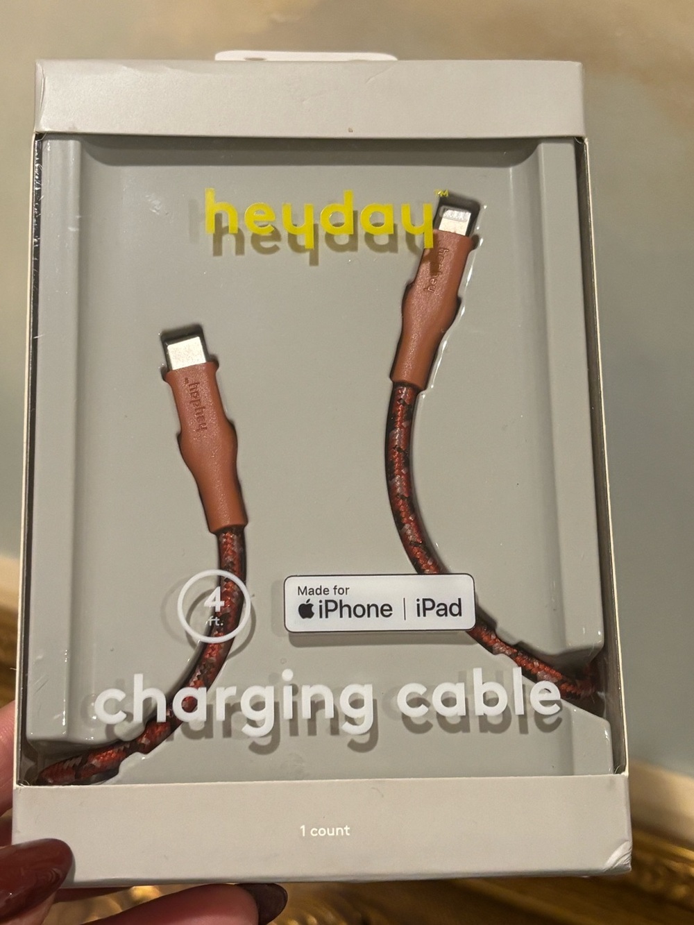 HEYDAY Red/Brown Braided Lightning to USB-C Charging Cable for iPhone & iPad